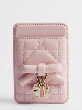NWT Lady Dior iPhone Magsafe Magnetic Card Holder Soupir Pink Cannage Lambskin